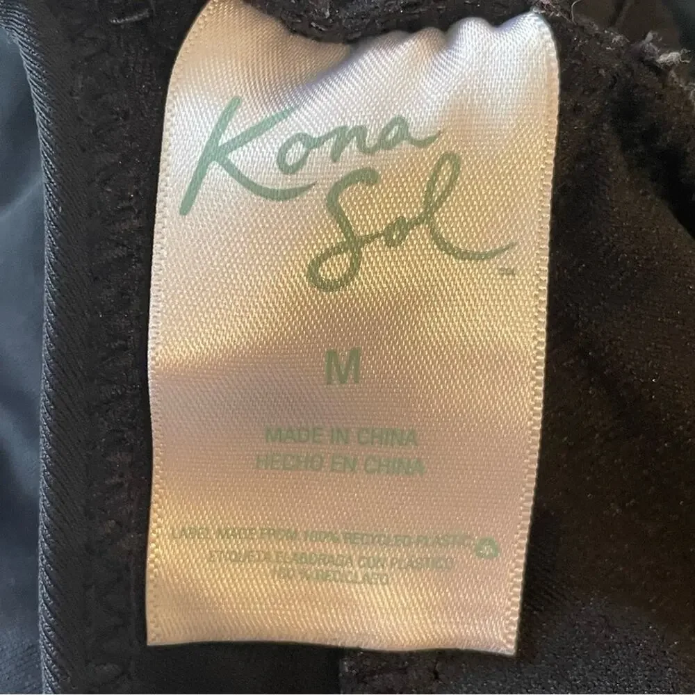 Kona Sol‎ Crochet Deep V One Piece Black Swimsuit Size M
